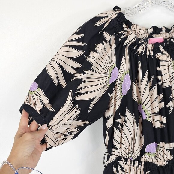 Kate Spade Falling Flower Dress Womens Small Black Cream Bloomcore Beachy Cotton - Picture 4 of 12